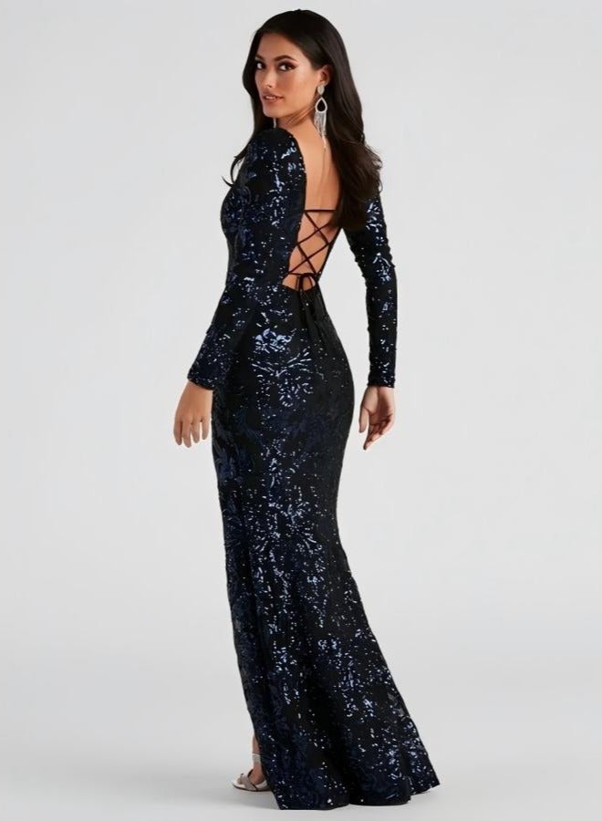 GEXUAN Women's Long Sleeve Sequin Evening Dress - Image 3