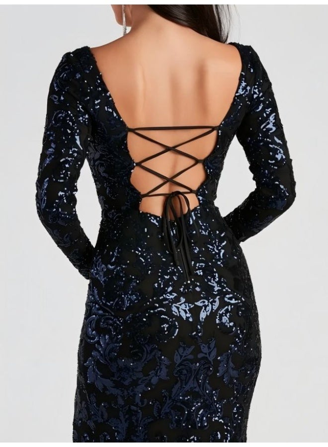 GEXUAN Women's Long Sleeve Sequin Evening Dress - Image 4