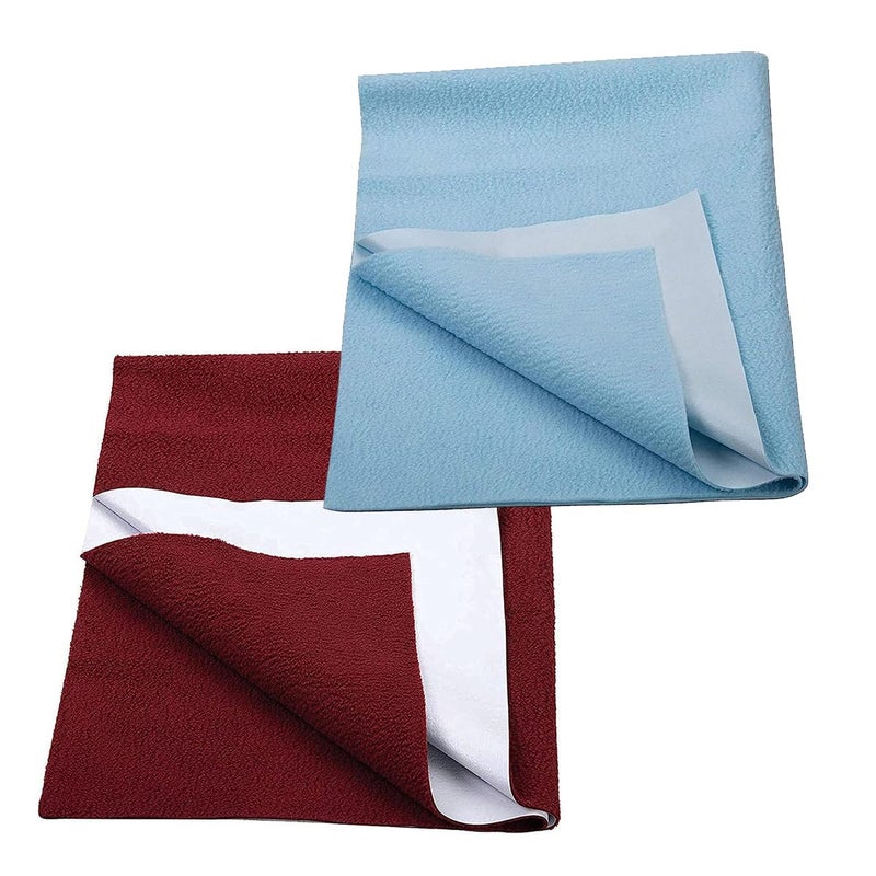 Linen affairs Baby Dry Sheet AntiPiling Fleece Extra Absorbent Quick Dry Sheet for New Born Babies Reusable Cotton Bed Protector Mattress 100X140 CM Large 2 Piece Maroon Sky Blue  - Image 1