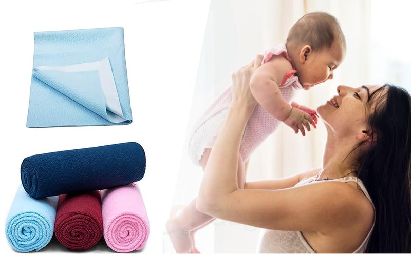 Linen affairs Baby Dry Sheet AntiPiling Fleece Extra Absorbent Quick Dry Sheet for New Born Babies Reusable Cotton Bed Protector Mattress 100X140 CM Large 2 Piece Maroon Sky Blue  - Image 3