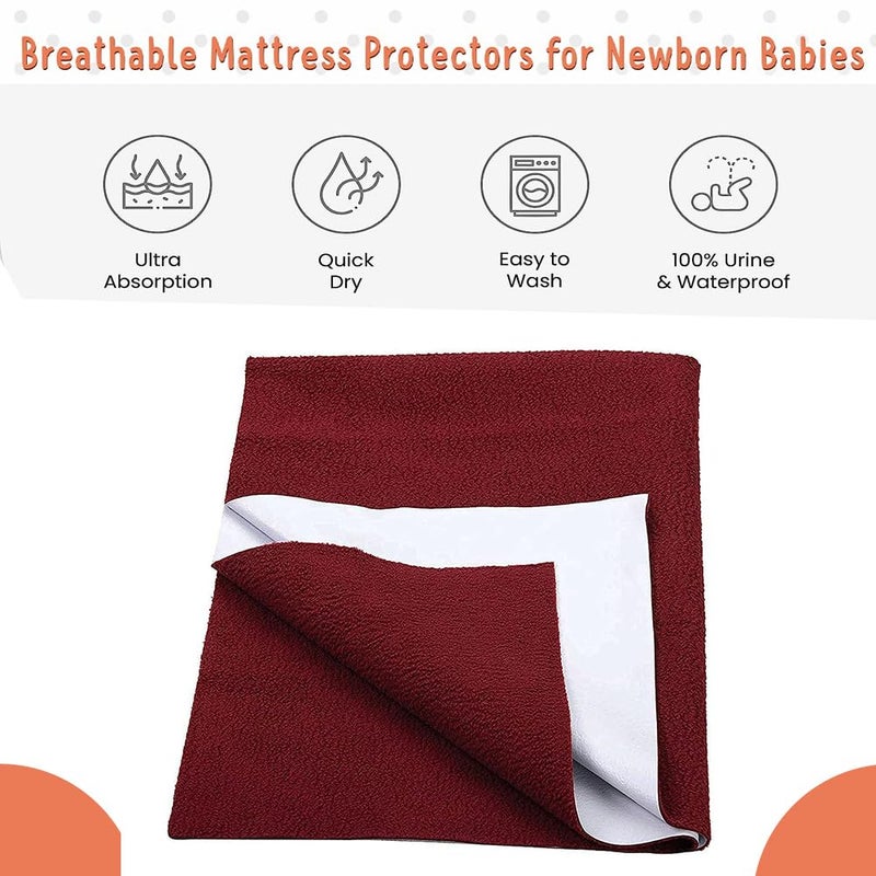 Linen affairs Baby Dry Sheet AntiPiling Fleece Extra Absorbent Quick Dry Sheet for New Born Babies Reusable Cotton Bed Protector Mattress 100X140 CM Large 2 Piece Maroon Sky Blue  - Image 2