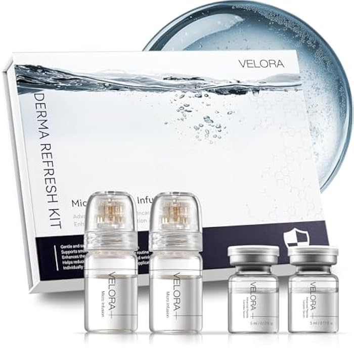 VELORA Micro Infusion System for Face - Hydrating Peptide & Hyaluronic Acid Serum Set, Skin-Smoothing Radiance Set with 0.25mm Stamp, At-Home Facial Kit, 1-Month Supply (1-Month Supply) - Image 1