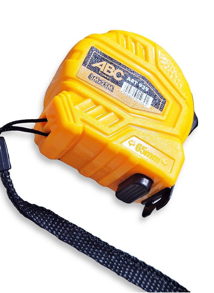 ABC - Measuring tape 3m length x 16mm width , made of reinforced plastic and rubber, automatic locking that easily holds the tape in place, strong magnetic tip, clear and easy to read graduations, equipped with a hand lanyard for easy carrying and mobility while working. - Image 1
