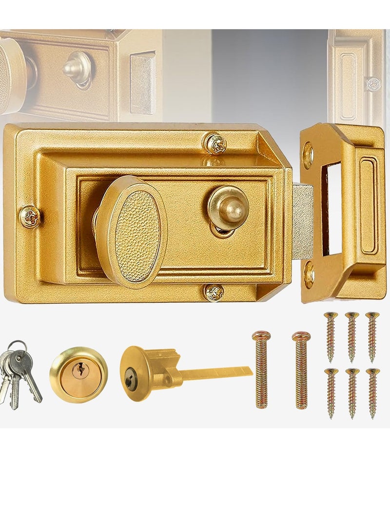 Premium Double Locking Rim Night Latch, Solid Brass Door Lock for Garden and Yard Gates, 60mm Backset, Polished Finish - Image 1