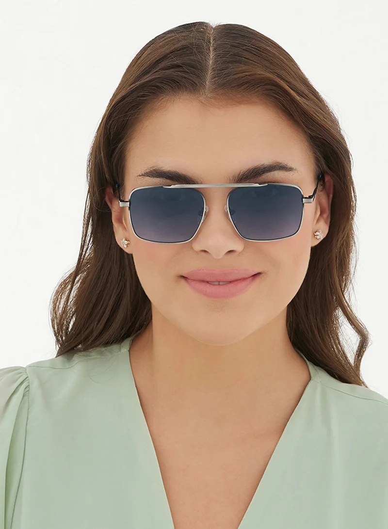 30Sundays Heirloom,Unisex Sunglasses, Rectangle Sunglasses, UV Protection: UV400 (Silver,Blue)