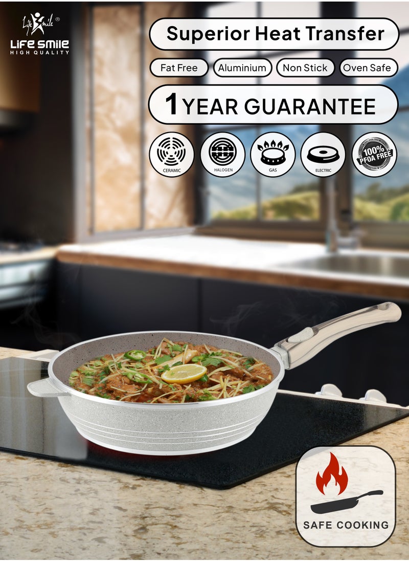 24/28cm Sizes Detachable Handle Deep Fry Pan With Lid - Multi Layer Granite Fry Pan - Heat-Resistant Handle Hanging Loop - Microwave Safe