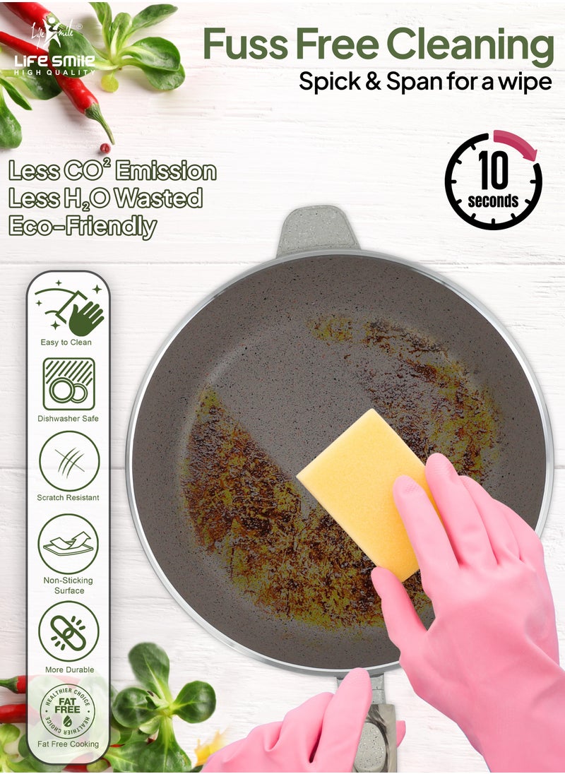 24/28cm Sizes Detachable Handle Deep Fry Pan With Lid - Multi Layer Granite Fry Pan - Heat-Resistant Handle Hanging Loop - Microwave Safe