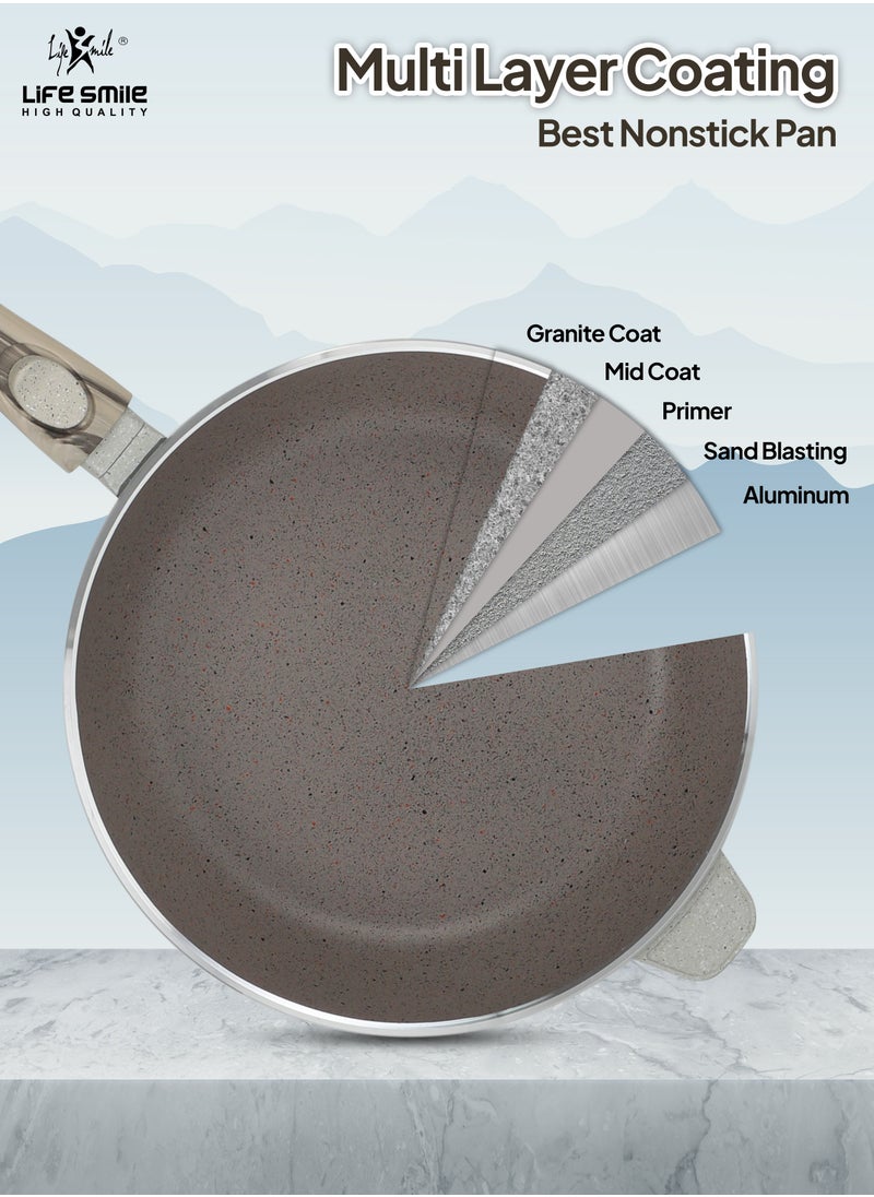 24/28cm Sizes Detachable Handle Deep Fry Pan With Lid - Multi Layer Granite Fry Pan - Heat-Resistant Handle Hanging Loop - Microwave Safe