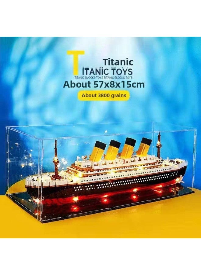 Compatible With Lego Building Blocks Tian'anmen Disco Castle Nicheng High Difficulty Micro Particle Building Model Assembled Toy-Color:Titanic + Acrylic Box + Lighting Tools Suit [color Box]]  - Image 1