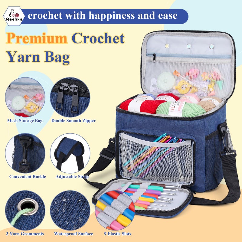 Aeelike Crochet Kit for Beginners, Complete Beginners Crochet Kit for Adults Including Two Tpyes of Crochet Hooks, 1693 Yards Yarn, Portable Yarn Bag, Instruction & Crocheting Accessories, Navy - Image 5