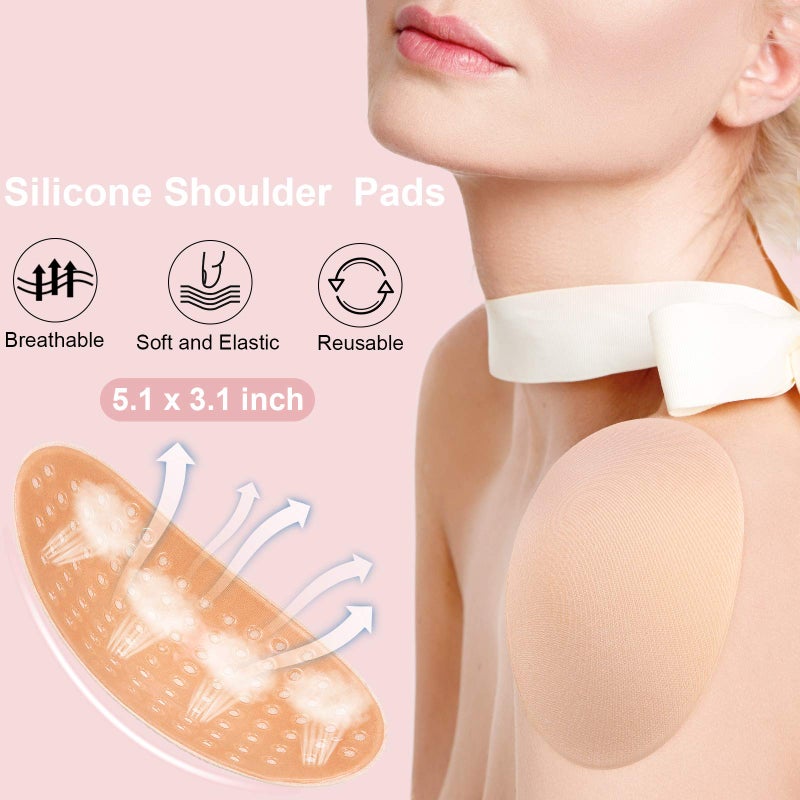 WILLBOND 4 Pairs Women Shoulder Pads Push up Soft Adhesive Silicone Anti Slip Enhancer Shoulder Pads for Women Clothing(Flesh Color, Transparent Flesh Color) - Image 2