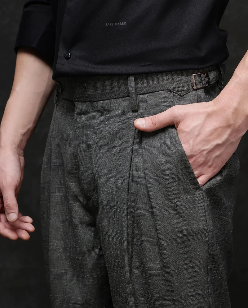 Rare Rabbit Men's Pleated Check Trousers