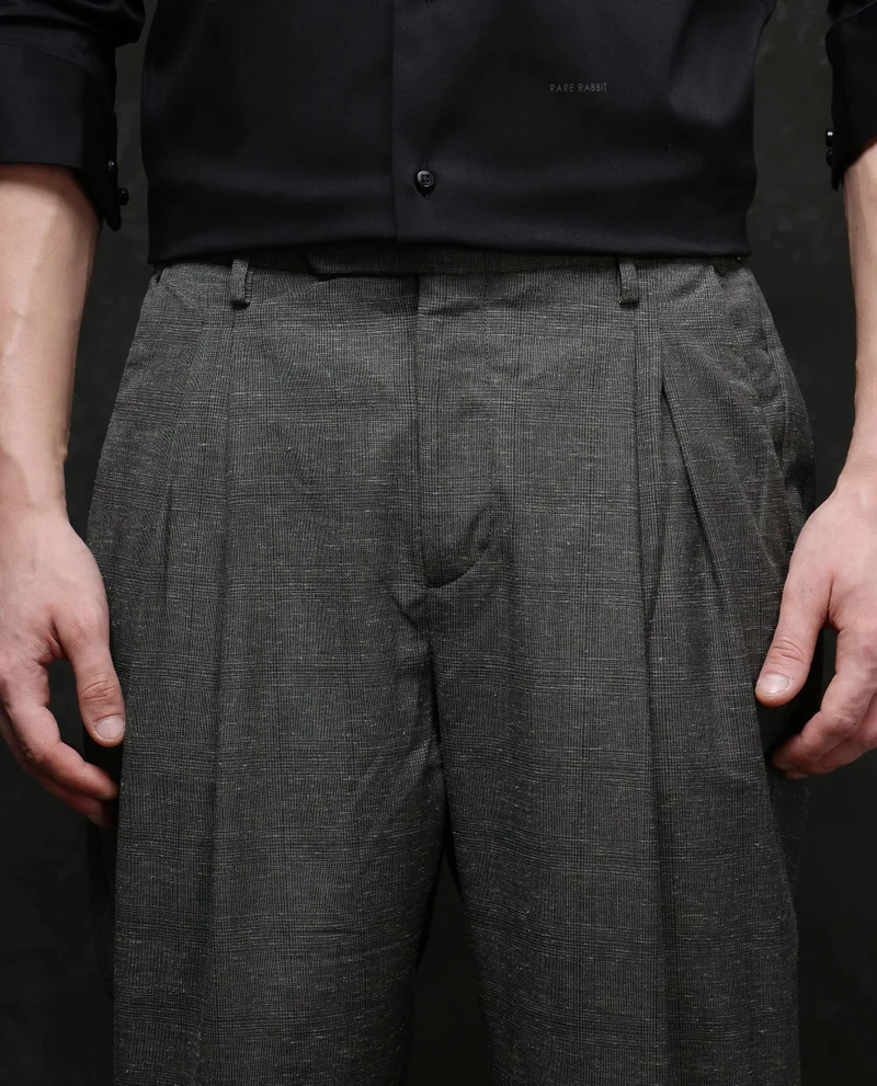 Rare Rabbit Men's Pleated Check Trousers