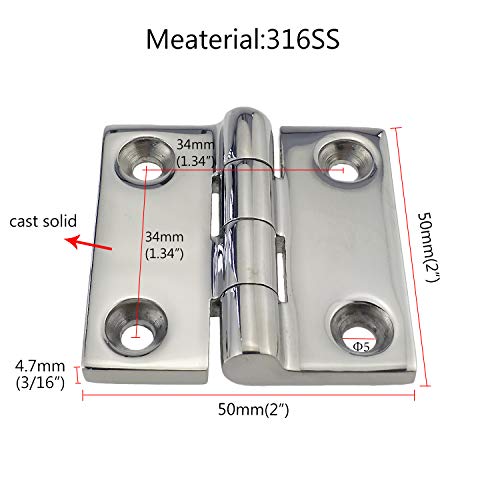 keehui Marine Grade 316 Stainless Steel Pair 2" Heavy Duty Casting Solid Mirror-Like Butt Hinge Door Hings for Boat Yacht,RVS - Image 3