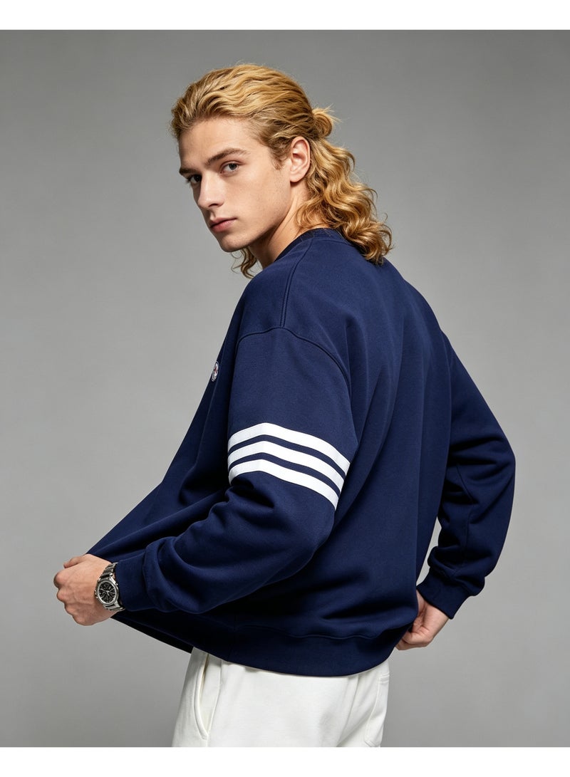 MONCLER LES SOMMETS Moncler Men's & Women's Long Sleeve Casual Crew Neck Sweatshirt Regular Fit Daily Wear Navy Blue - Image 5