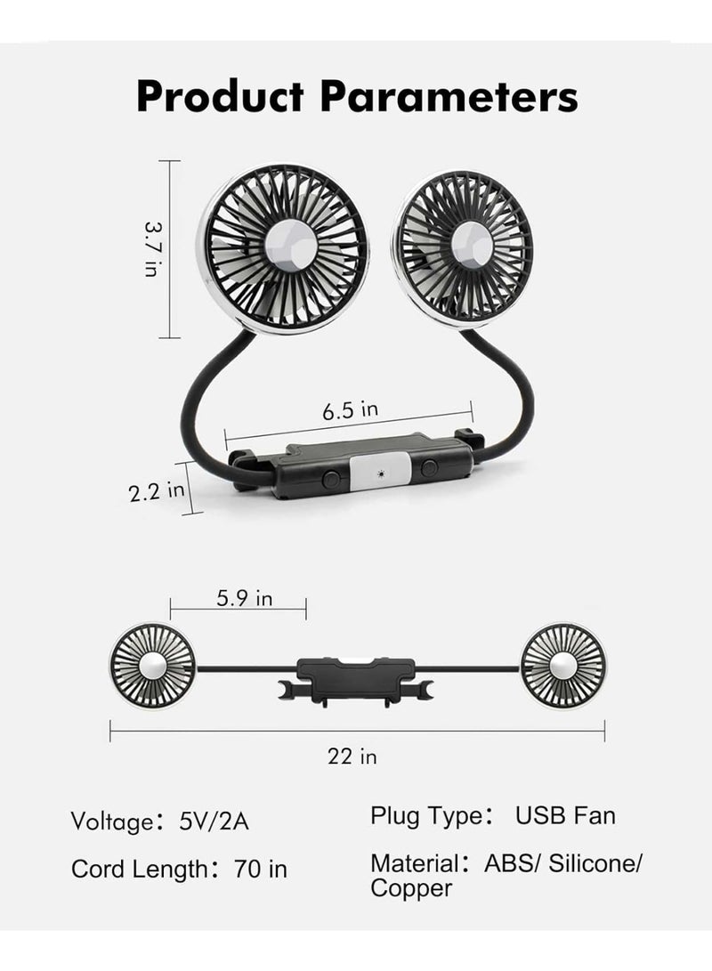 Cooling Fan for Car Backseat Kids Baby Rear Facing, Portable USB Car Fan for Vehicle SUV RV Pickup Truck Headrest - Powerful 3-Speed LED Light - Image 2