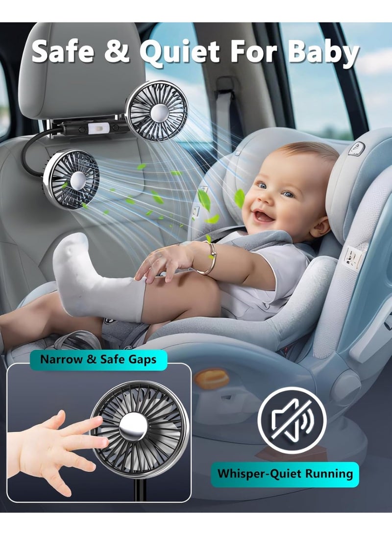 Cooling Fan for Car Backseat Kids Baby Rear Facing, Portable USB Car Fan for Vehicle SUV RV Pickup Truck Headrest - Powerful 3-Speed LED Light - Image 5