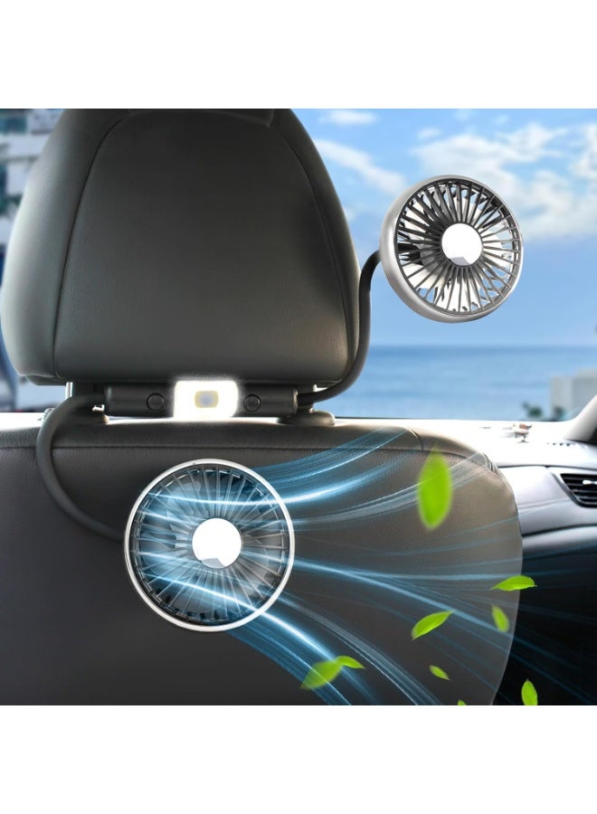 Cooling Fan for Car Backseat Kids Baby Rear Facing, Portable USB Car Fan for Vehicle SUV RV Pickup Truck Headrest - Powerful 3-Speed LED Light - Image 1