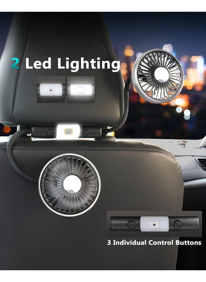 Cooling Fan for Car Backseat Kids Baby Rear Facing, Portable USB Car Fan for Vehicle SUV RV Pickup Truck Headrest - Powerful 3-Speed LED Light - Image 4