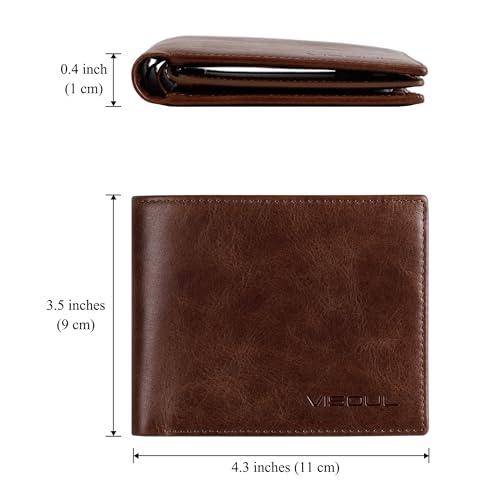 VISOUL Leather Wallets Bifold for Men with 2 ID Windwows, Men's Designer Card Holder Wallets with RFID Blocking (Brown) - Image 4