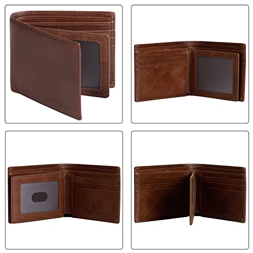 VISOUL Leather Wallets Bifold for Men with 2 ID Windwows, Men's Designer Card Holder Wallets with RFID Blocking (Brown) - Image 3