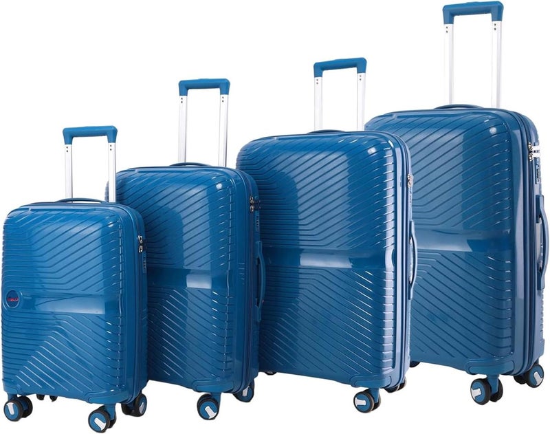 Solo PP Trolley Luggage Set - 4 Piece Expandable Travel Suitcase with 4 Wheels in Blue - Image 1