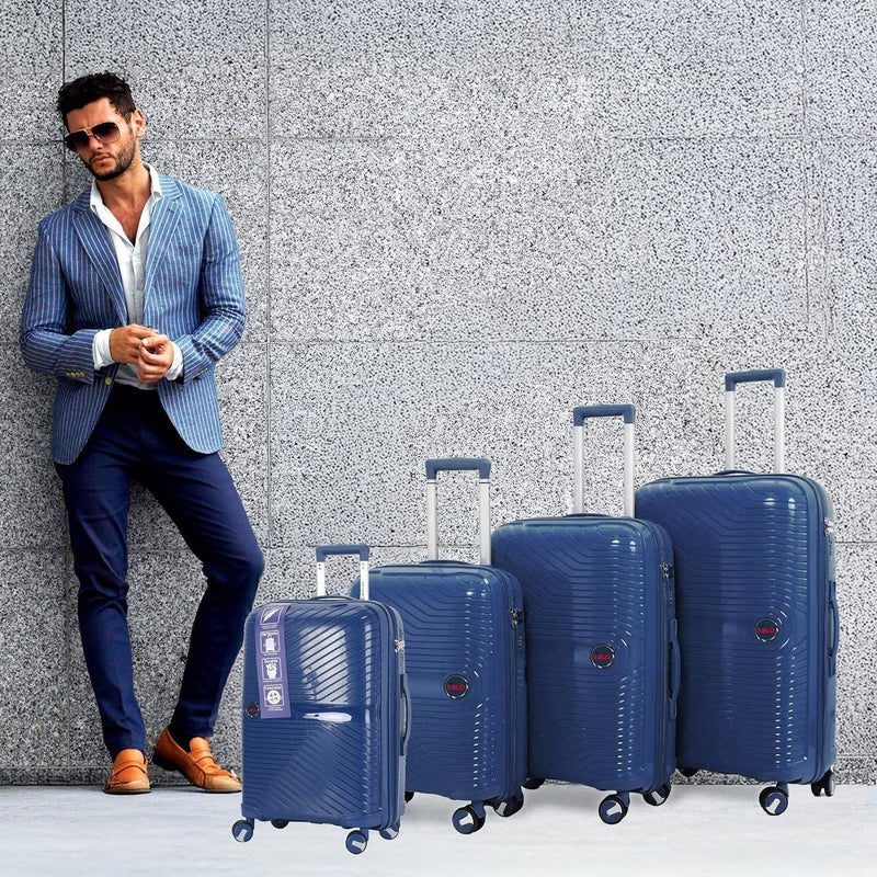 Solo PP Trolley Luggage Set - 4 Piece Expandable Travel Suitcase with 4 Wheels in Blue - Image 5