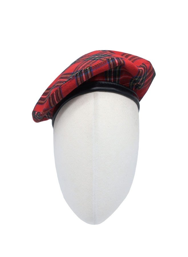 WITHMOONS Cotton Plaid Beret Hat Tartan Check French Beanie Cap YZF0083 (Red) - Image 2