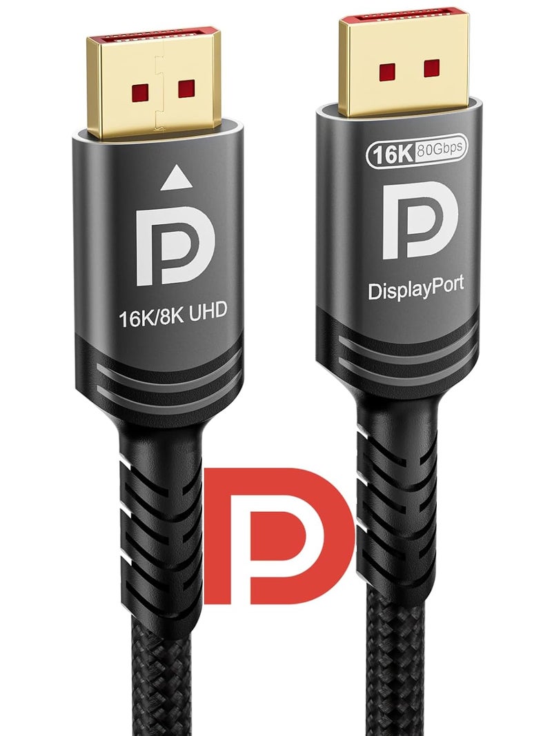 Ubluker كابل DisplayPort 2.1 بطول 5 أقدام وسرعة 80 جيجابت في الثانية، معتمد من VESA، كابل DP إلى DP، يدعم 4K بمعدل 540Hz و360Hz و240Hz و165Hz و120Hz و16K و8K بمعدل 240Hz، معدل بت فائق الارتفاع UHBR20، DSC1.2a، متوافق مع AMD Ryzen 7900X وGeForce RTX5090 وأجهزة الكمبيوتر المحمولة وشاشات الكمبيوتر. - Image 1