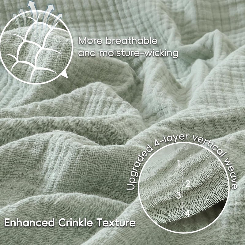 PHF 100% Cotton Muslin Blanket Queen Size 90"x90", 4-Layer Lightweight Gauze Throw, Breathable Cloud-Soft Minimalist Blanket for Bed, Couch, Camping & Baby, Sage Green - Image 3