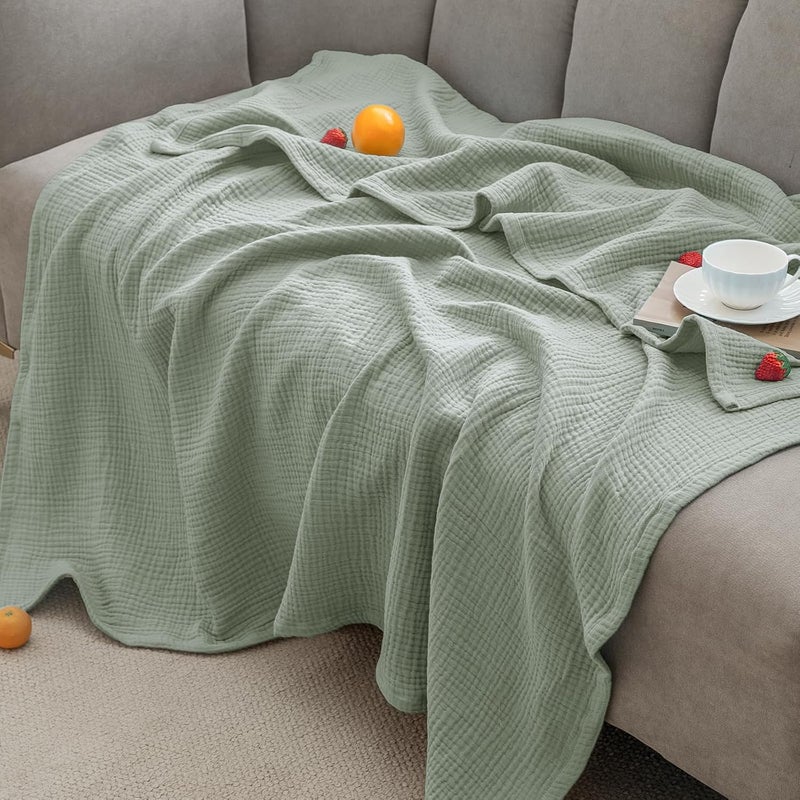 PHF 100% Cotton Muslin Blanket Queen Size 90"x90", 4-Layer Lightweight Gauze Throw, Breathable Cloud-Soft Minimalist Blanket for Bed, Couch, Camping & Baby, Sage Green - Image 2