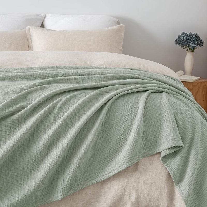 PHF 100% Cotton Muslin Blanket Queen Size 90"x90", 4-Layer Lightweight Gauze Throw, Breathable Cloud-Soft Minimalist Blanket for Bed, Couch, Camping & Baby, Sage Green - Image 5