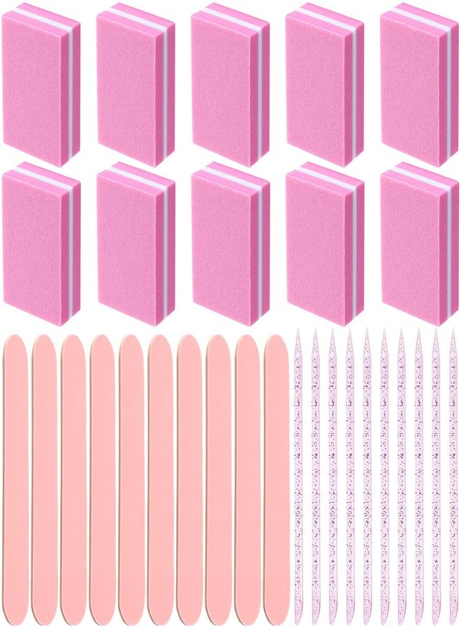 Winsyison 10 Sets Disposable Manicure Kit, Individually Package Mini Nail Buffer File Stick Tool Kit, Manicure Set Press on Nail Supplies for Home Salon- Pink - Image 1