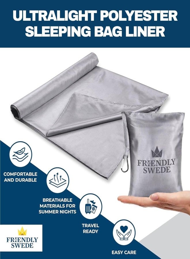 The Friendly Swede Double Sleeping Bag Liner Ultralight - Thin Travel Sheets for Hotel with Full Length Zipper; Camping Sheets & Adult Sleep Sack for Backpacking; Travel Sleeping Bag - Grey (Zipper) - Image 2