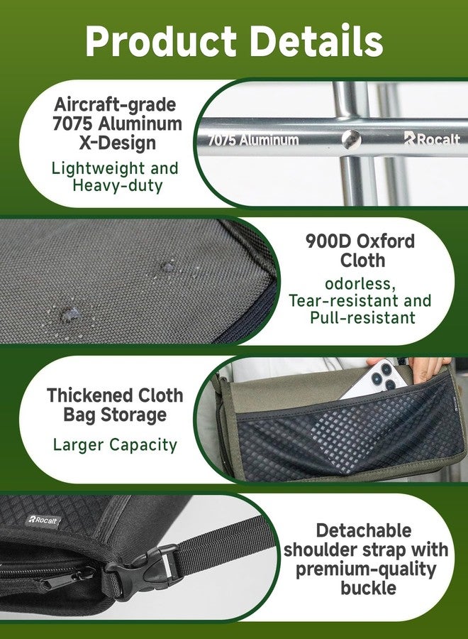 Rocalt Camping Portable Stool, Ultralight Folding Stool, Aircraft-Grade Aluminum Pocket Chairs for Adults, Outdoor Travel Stool, Fishing Chair with Built-in Storage Gag, Handbag Style - Image 3