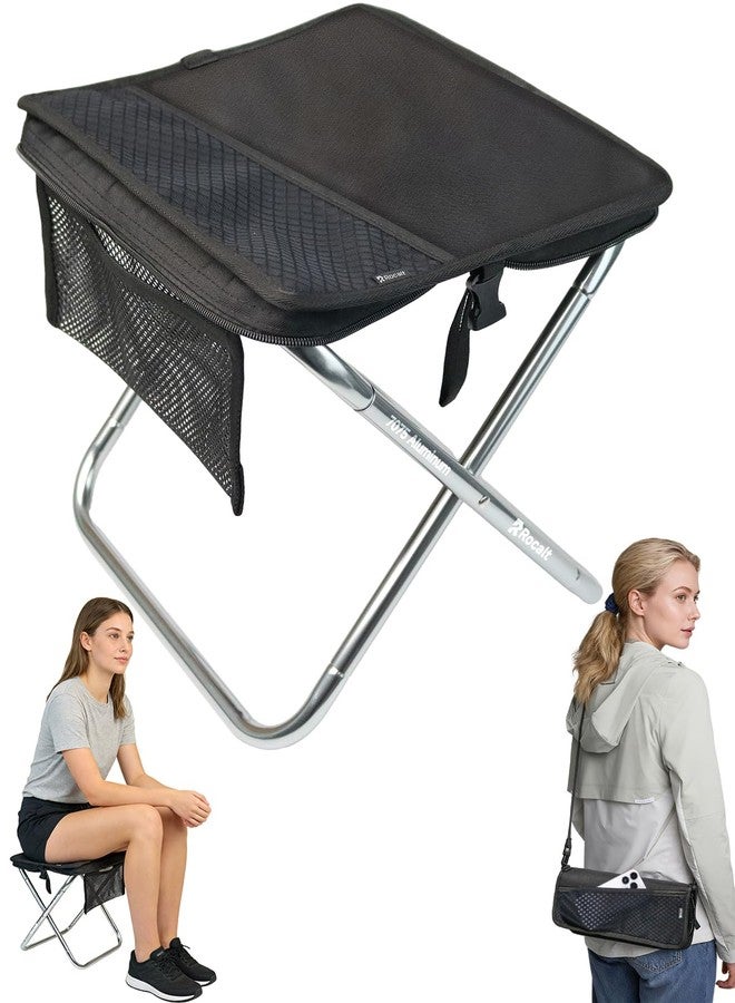 Rocalt Camping Portable Stool, Ultralight Folding Stool, Aircraft-Grade Aluminum Pocket Chairs for Adults, Outdoor Travel Stool, Fishing Chair with Built-in Storage Gag, Handbag Style - Image 1