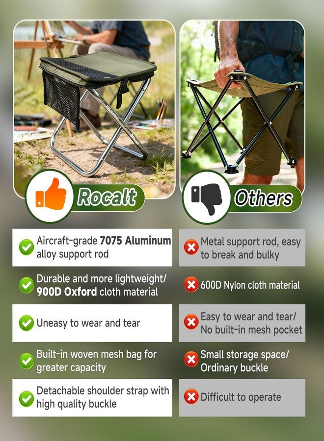 Rocalt Camping Portable Stool, Ultralight Folding Stool, Aircraft-Grade Aluminum Pocket Chairs for Adults, Outdoor Travel Stool, Fishing Chair with Built-in Storage Gag, Handbag Style - Image 5