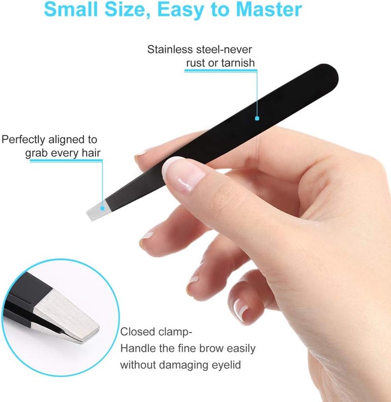 UUBAAR 6 PCS Professional Tweezers Set - Stainless Steel Precision Tweezer Kit for Eyebrows, Facial Hair, Ingrown Hair & Splinter Removal with Travel Case (Black) - Image 5