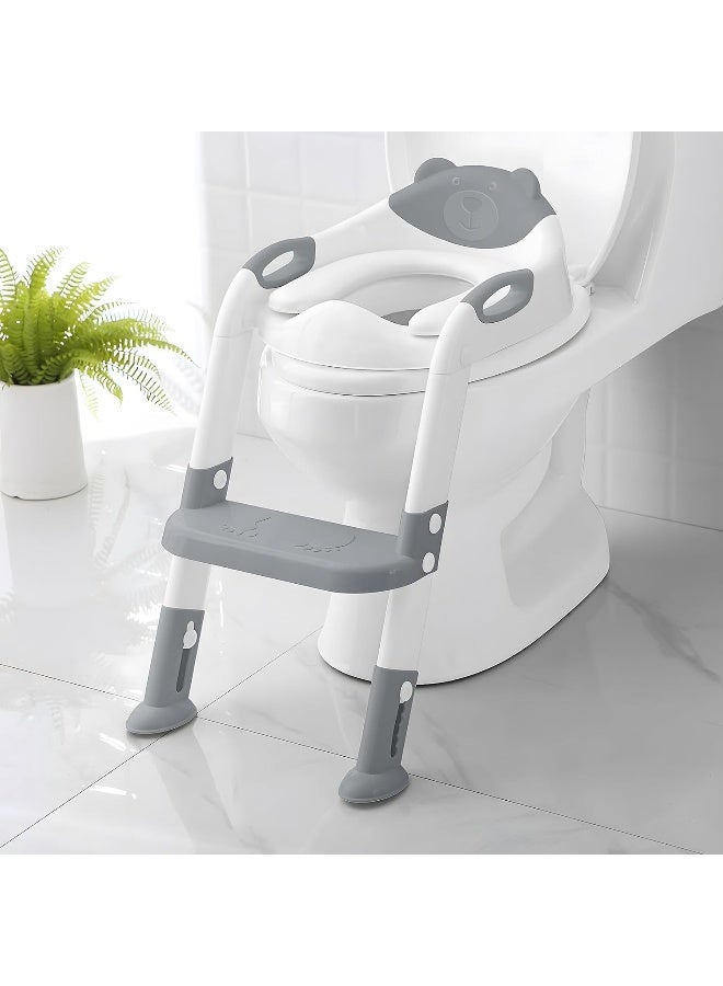 SKYROKU Toilet Potty Training Seat with Step Stool Ladder, Training Toilet for Kids Boys Girls Toddlers-Comfortable Safe Potty Seat with Anti-Slip Pads Ladder (Grey) - Image 1