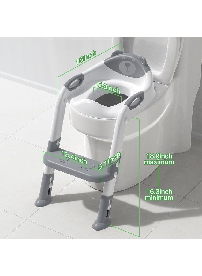 SKYROKU Toilet Potty Training Seat with Step Stool Ladder, Training Toilet for Kids Boys Girls Toddlers-Comfortable Safe Potty Seat with Anti-Slip Pads Ladder (Grey) - Image 4