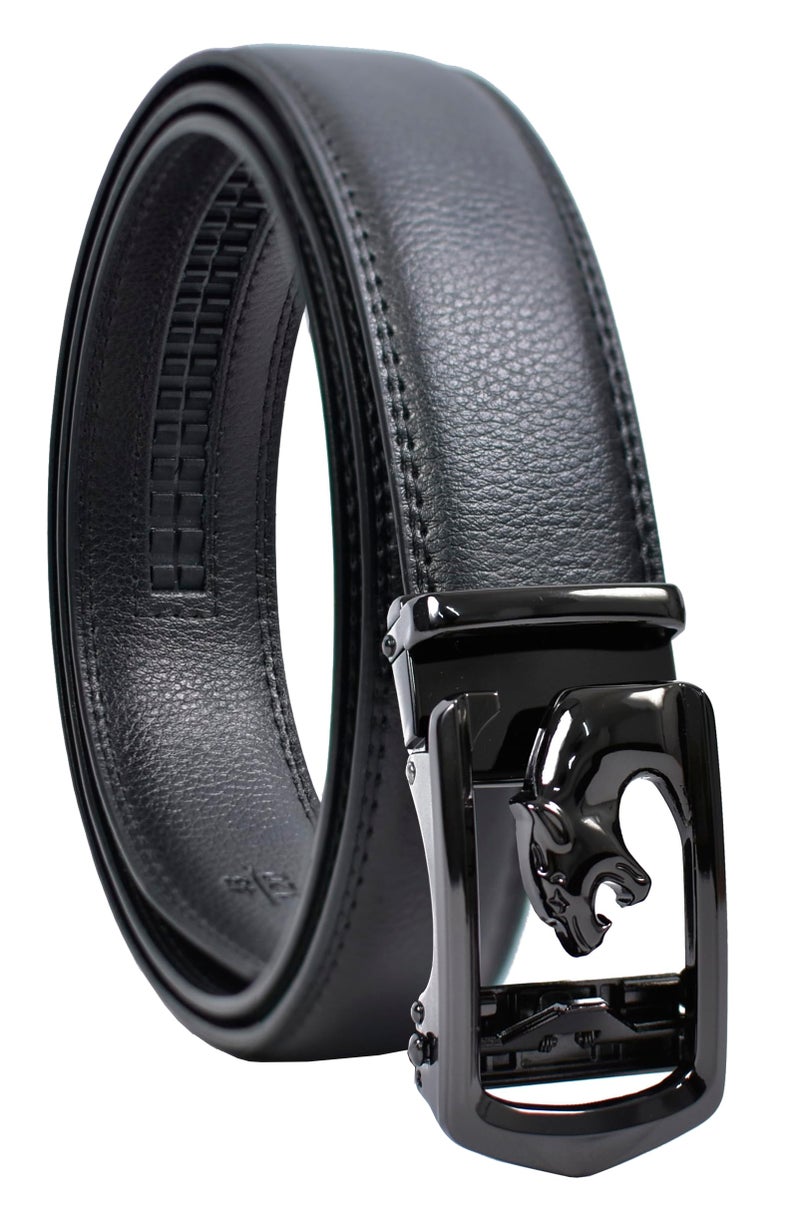 WildHorn Men's Genuine Leather Belt for Men| Premium Auto-Lock Buckle | Adjustable up to 48” | Formal & Casual Wear | Micro-Adjust Fit | Stylish Gift Box Included (Free Size) (PREMIUM BLACK) - Image 1