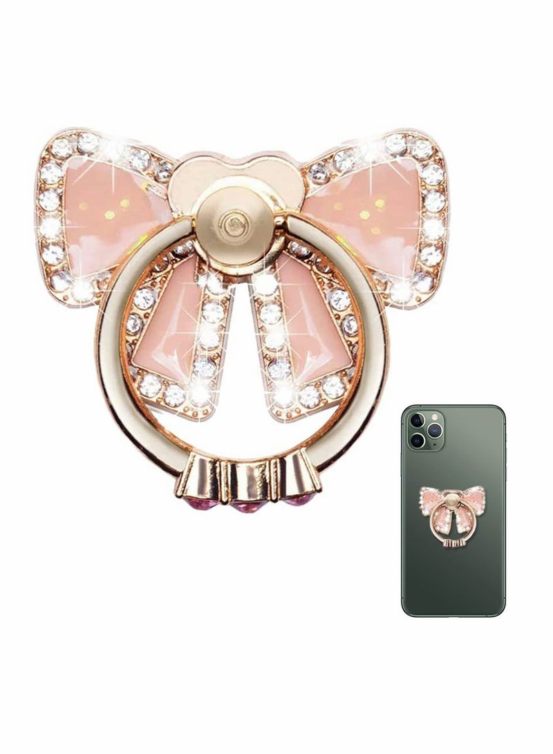 Y&D Cell Phone Ring Holder, Finger Grip Stand Holder 360 Rotation Adhesive Glitter Bow-tie Kickstand for Case/Cellphone/Samsung/HUAWEI/Sony (Rose Gold)  - Image 1