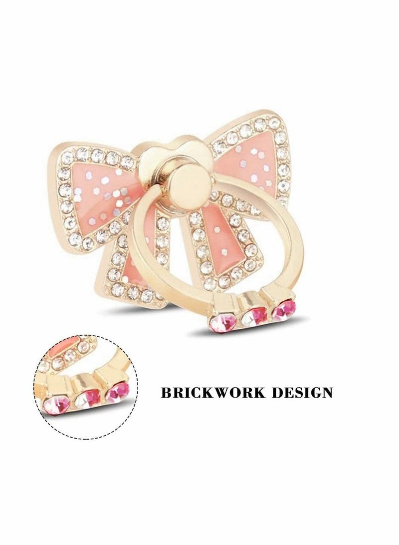 Y&D Cell Phone Ring Holder, Finger Grip Stand Holder 360 Rotation Adhesive Glitter Bow-tie Kickstand for Case/Cellphone/Samsung/HUAWEI/Sony (Rose Gold)  - Image 2