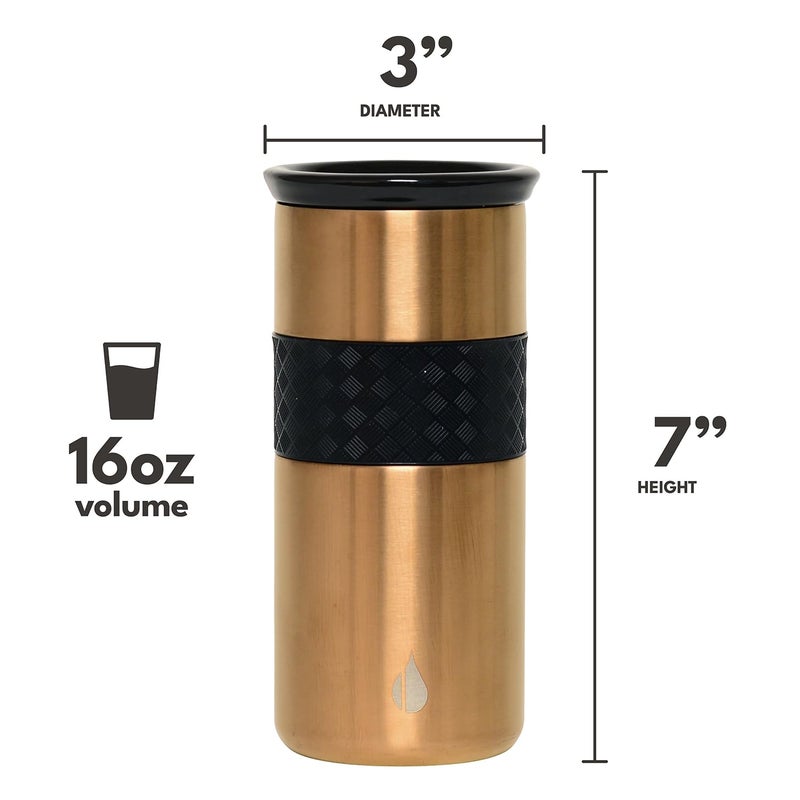 إليمنتال الأولي الحرفي المعزول معجل ثلاثي الجدار القهوة سفر سفر القدح القابلة لإعادة الاستخدام من الفولاذ المقاوم للصدأ القهوة معجمة مع أكواب القهوة الحرارية لغطاء السيراميك للساخنة (6 ساعات) والباردة (18 ساعة) - Image 2