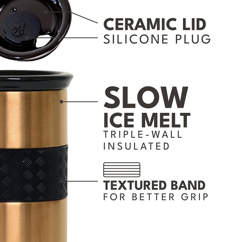 إليمنتال الأولي الحرفي المعزول معجل ثلاثي الجدار القهوة سفر سفر القدح القابلة لإعادة الاستخدام من الفولاذ المقاوم للصدأ القهوة معجمة مع أكواب القهوة الحرارية لغطاء السيراميك للساخنة (6 ساعات) والباردة (18 ساعة) - Image 5