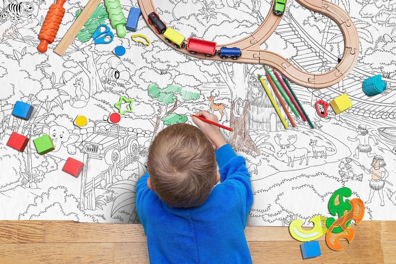 GoWoo GIANT JUNGLE SAFARI COLOURING POSTER and GIANT UNDER THE OCEAN COLOURING POSTER | Combo of 2 Posters I kids Happy Coloring Set - Image 2