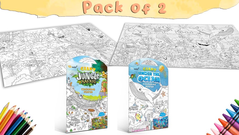 GoWoo GIANT JUNGLE SAFARI COLOURING POSTER and GIANT UNDER THE OCEAN COLOURING POSTER | Combo of 2 Posters I kids Happy Coloring Set - Image 1