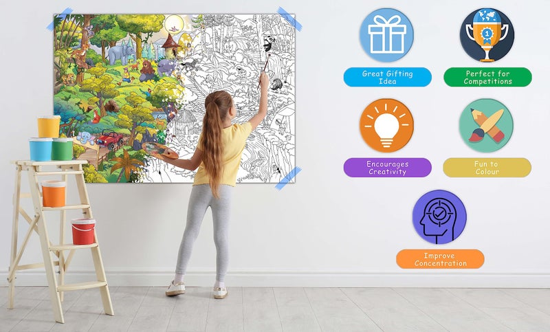 GoWoo GIANT JUNGLE SAFARI COLOURING POSTER and GIANT UNDER THE OCEAN COLOURING POSTER | Combo of 2 Posters I kids Happy Coloring Set - Image 4
