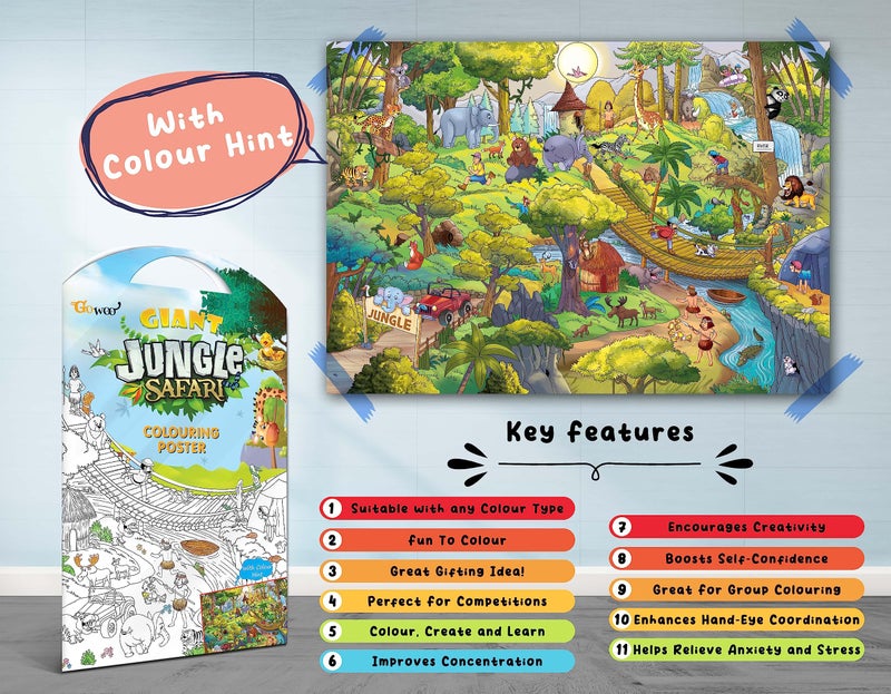 GoWoo GIANT JUNGLE SAFARI COLOURING POSTER and GIANT UNDER THE OCEAN COLOURING POSTER | Combo of 2 Posters I kids Happy Coloring Set - Image 3