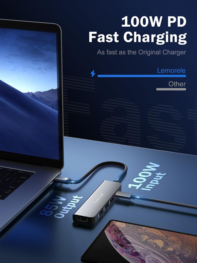 Lemorele Aluminum USB C Hub, 5 in 1 USB C Multiport Adapter with HDMI 4K, USB 3.0, 2*USB 2.0, Fast Charging PD 100W Suitable for MacBook Pro/Air M1, Chromecast, Switch, Windows etc. - Image 5